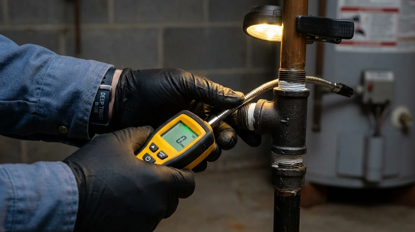 Gas leak detection with electronic sniffer by Johns Plumbing LLC in Ryegate