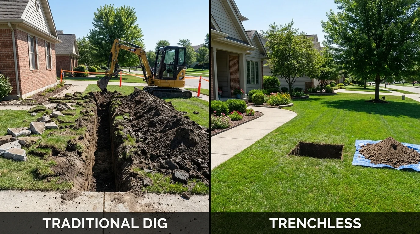Trenchless sewer repair with minimal yard damage versus traditional excavation in Ryegate, MT